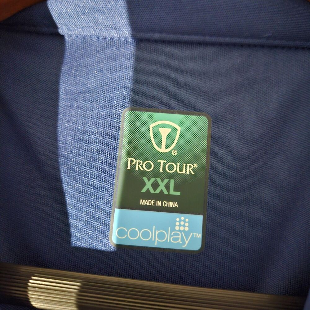 Pro Tour Polo Shirt Mens 2XL Blue Striped Coolplay Golf Performance Polyester - Picture 5 of 6